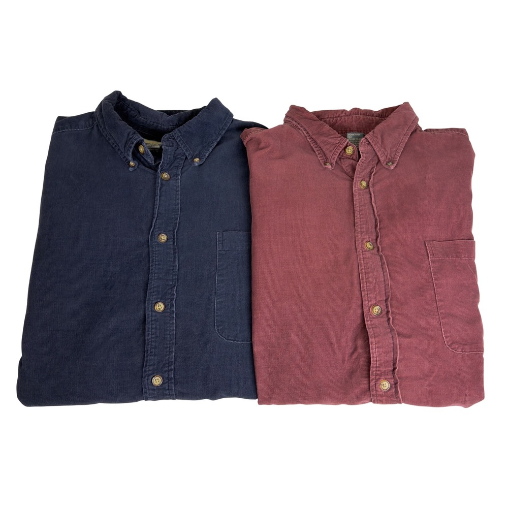 VTG Naturalife Mens Corduroy Button Down Shirt Lot of 2 Navy Burgundy Size XL